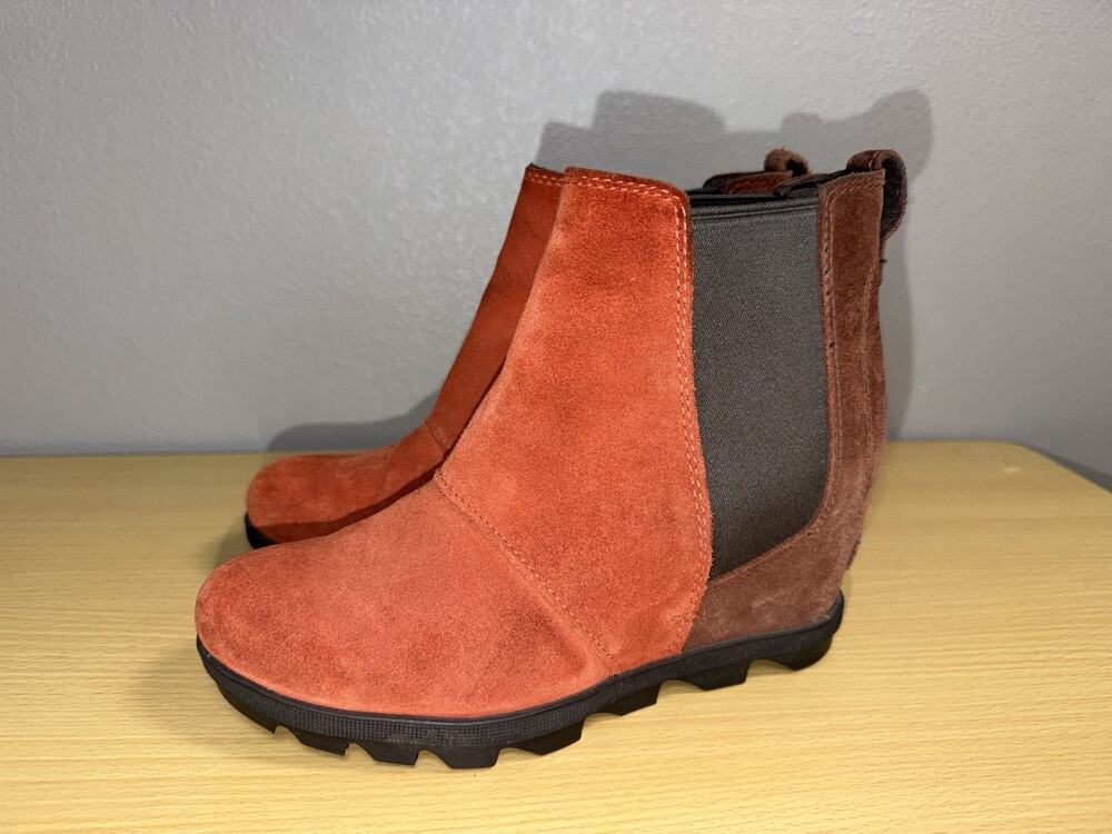 Sorel Joan of Arctic Wedge II Chelsea Ankle Boots Burnt Henna Brown 6.5 Colorblo